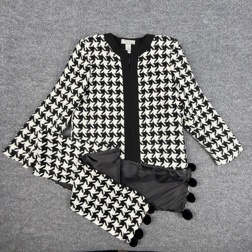 Simonton Says‎ Jacket Womens Medium Black White Houndstooth Knit Collarless
